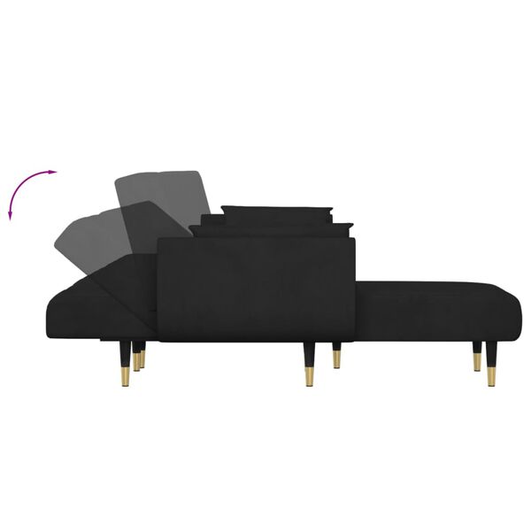vidaXL Καναπές Κρεβάτι Γωνιακός Μαύρος 275 x 140 x 70 εκ. Βελούδινος