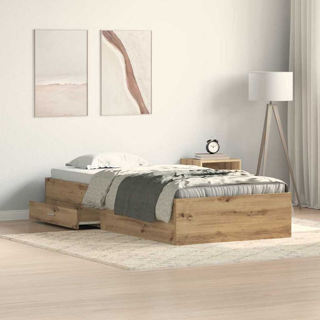 vidaXL Κρεβάτι με Συρτάρια artisan δρυς 90 x 200 cm Επεξεργασμένο ξύλο