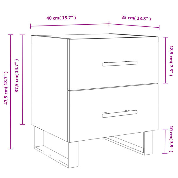 vidaXL Κομοδίνο Λευκό 40 x 35 x 47,5 εκ. από Επεξεργασμένο Ξύλο