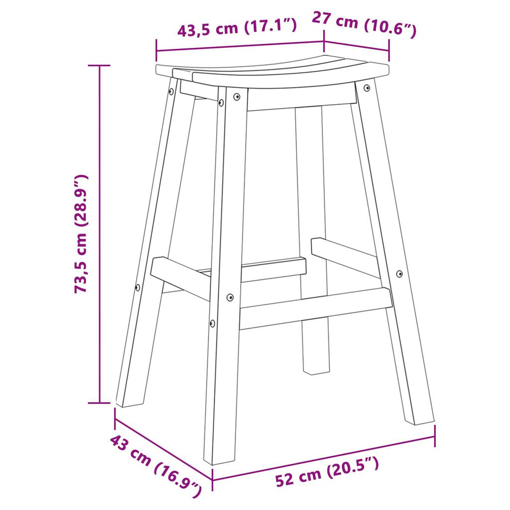 vidaXL Μπαρ σκαμπό 2 pcs Μαύρο 52 x 43 x 73.5εκ Πλαστικό