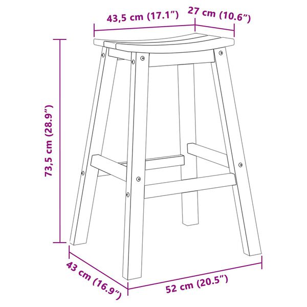 vidaXL Μπαρ σκαμπό 2 pcs Μαύρο 52 x 43 x 73.5εκ Πλαστικό