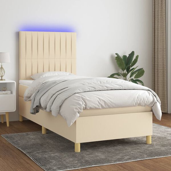 vidaXL &Kappa;&rho;&epsilon;&beta;ά&tau;&iota; Boxspring &mu;&epsilon; &Sigma;&tau;&rho;ώ&mu;&alpha; & LED &Kappa;&rho;&epsilon;&mu; 90x190 &epsilon;&kappa;. &Upsilon;&phi;&alpha;&sigma;&mu;ά&tau;&iota;&nu;&omicron;