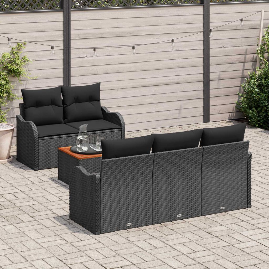 vidaXL Σετ Καναπέ Κήπου 6 pcs Μαύρο Πολυ ράταν