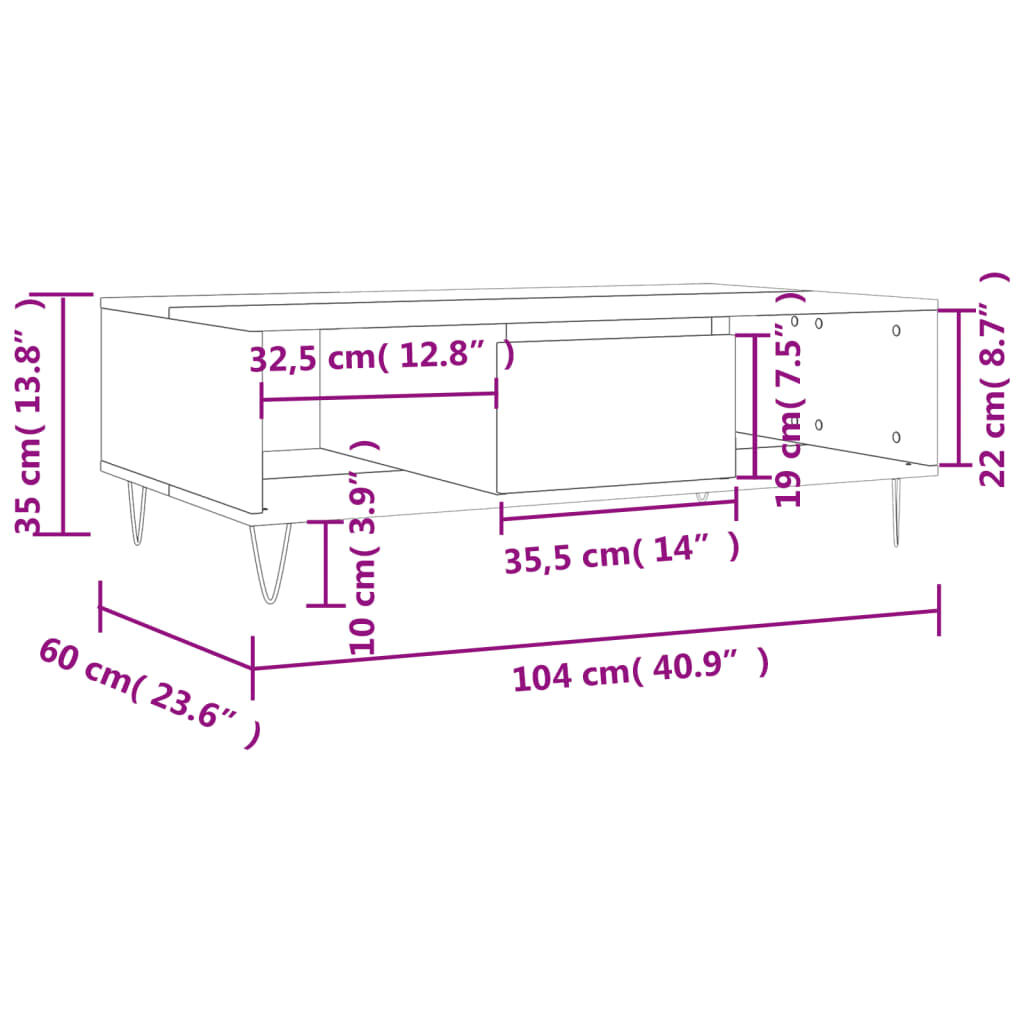 vidaXL Τραπεζάκι Σαλονιού Καπνιστή Δρυς 104x60x35 εκ. Επεξεργ. Ξύλο