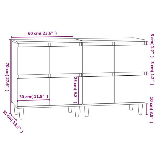 vidaXL Συρταριέρες 2 τεμ. Καφέ Δρυς 60x35x70 εκ. Επεξεργασμένο Ξύλο