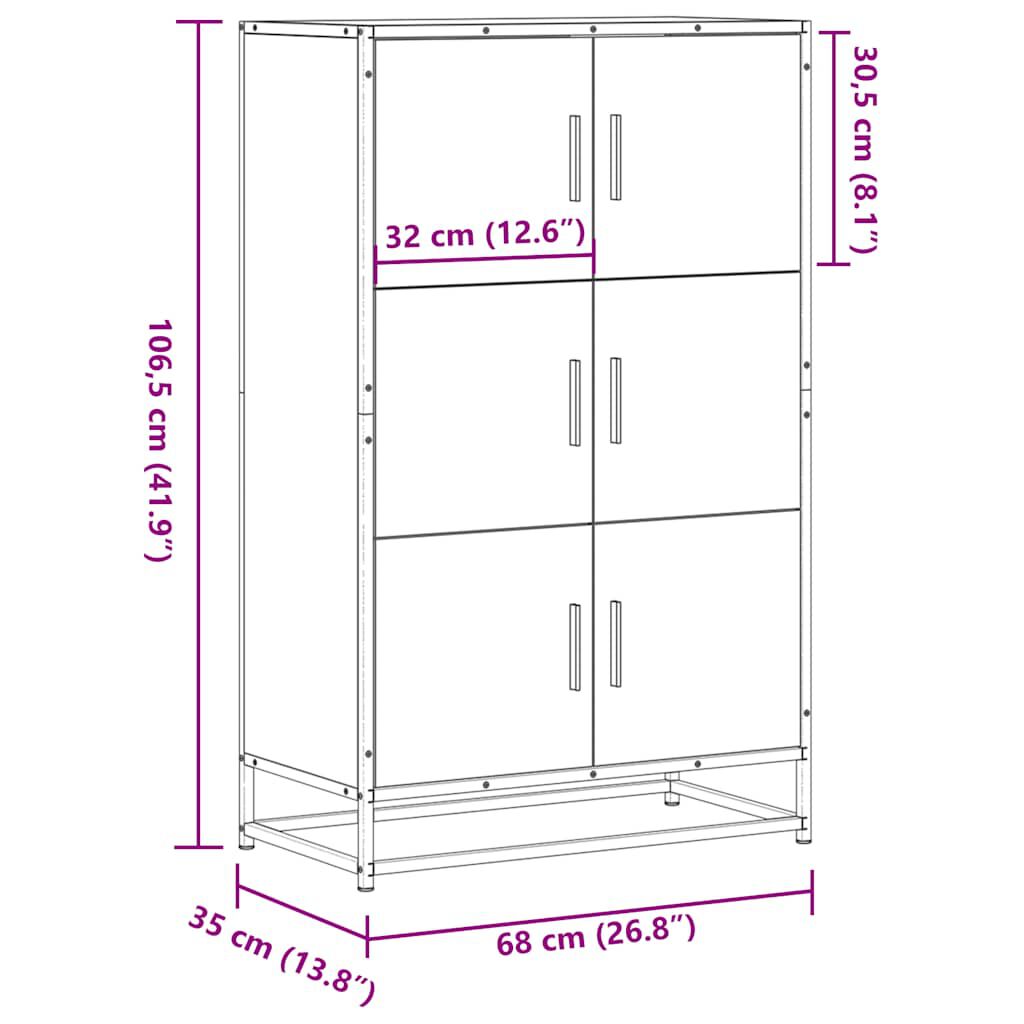 vidaXL Ντουλάπι Μαύρο από 68x35x106,5 cm Επεξεργασμένο Ξύλο μέταλλο