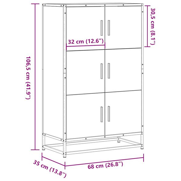 vidaXL Ντουλάπι Μαύρο από 68x35x106,5 cm Επεξεργασμένο Ξύλο μέταλλο
