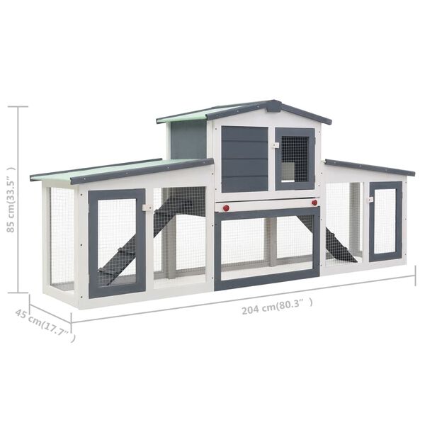 vidaXL Κλουβί Κουνελιών Μεγάλο Γκρι/Λευκό 201 x 45 x 85 εκ. Ξύλινο