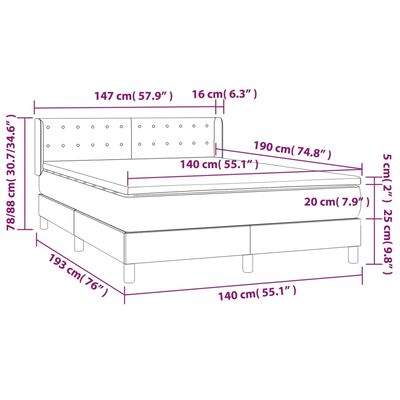 vidaXL Κρεβάτι Boxspring με Στρώμα Λευκό 140x190εκ.από Συνθετικό Δέρμα