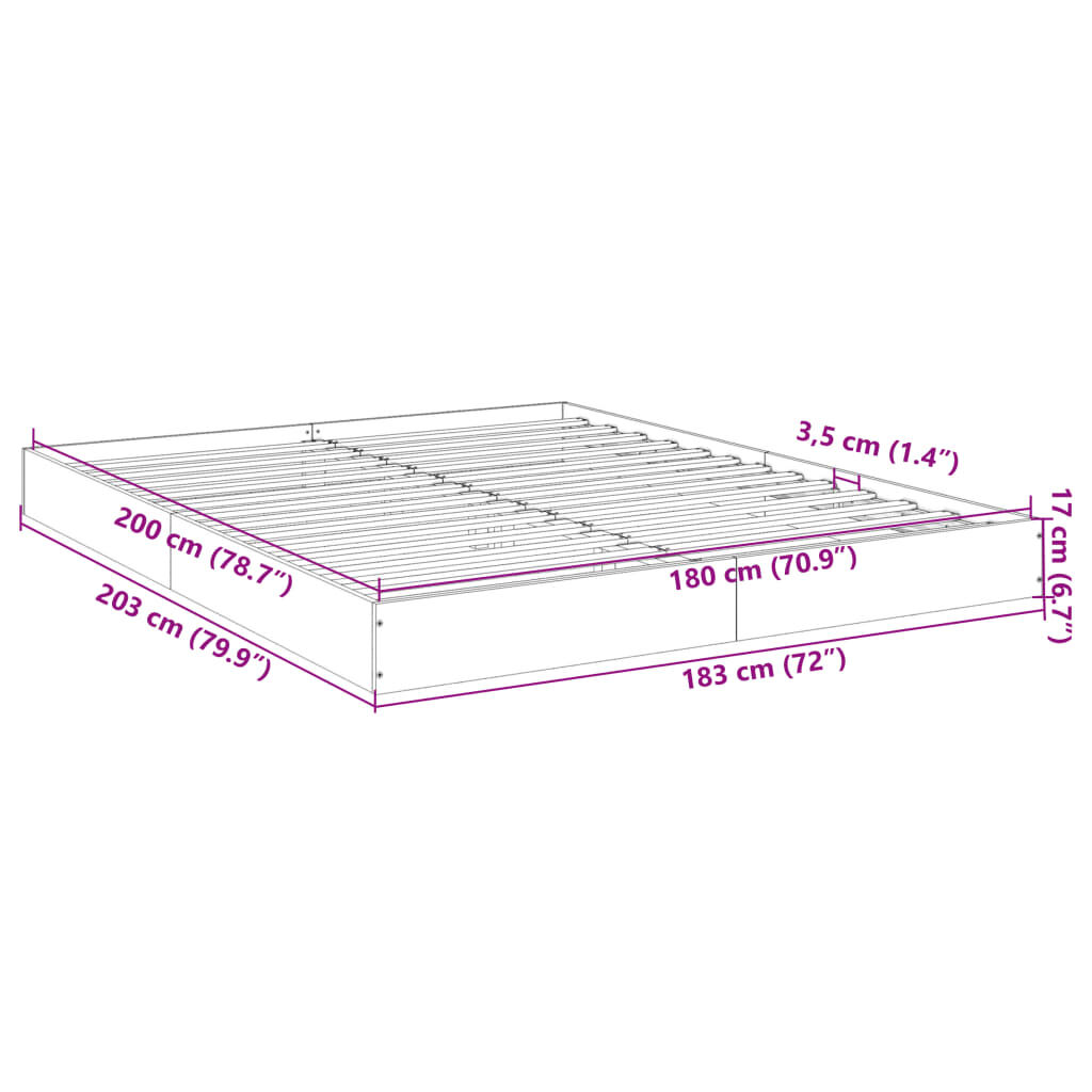 vidaXL Πλαίσιο Κρεβατιού Γκρι Σκυροδέματος 180x200 εκ. Επεξεργ. Ξύλο