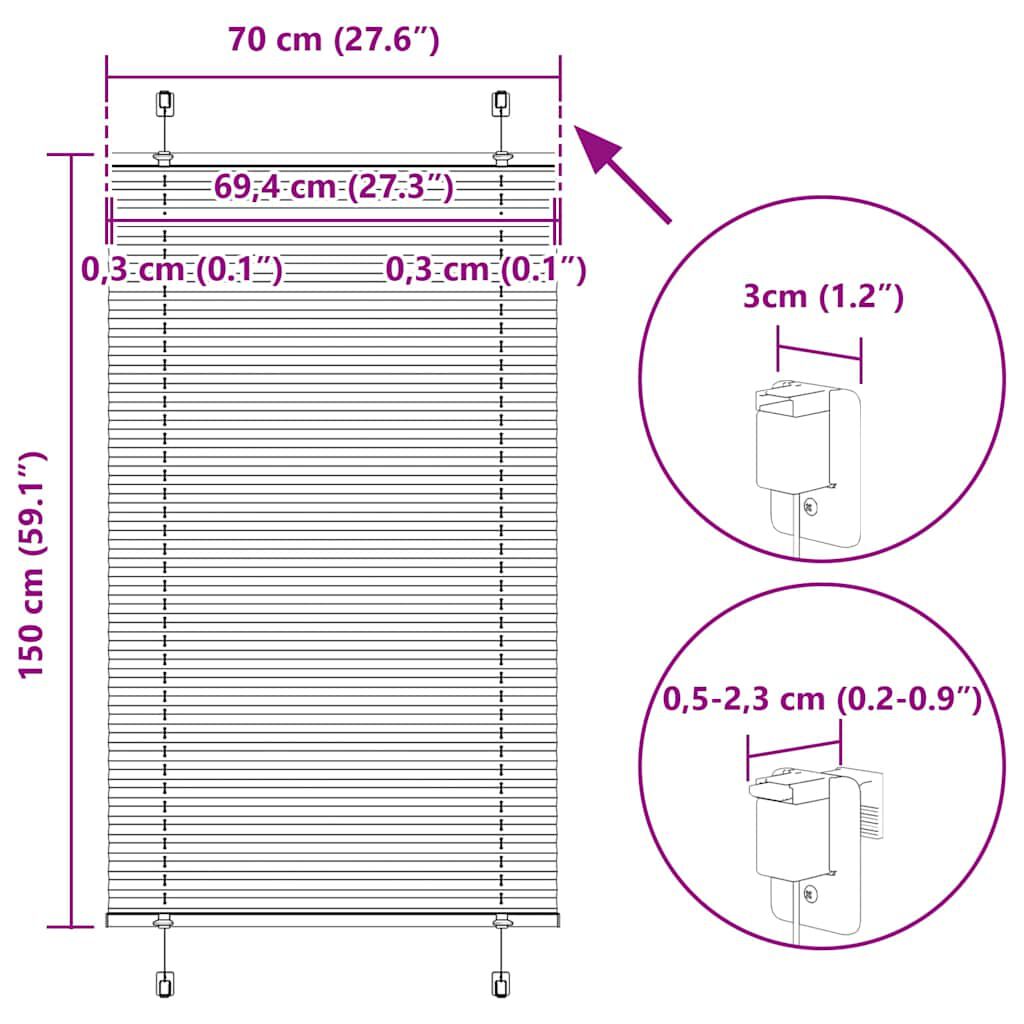 vidaXL Πλισέ περσίδα Μπορντό κόκκινο 70x150 cm Πλάτος υφάσματος