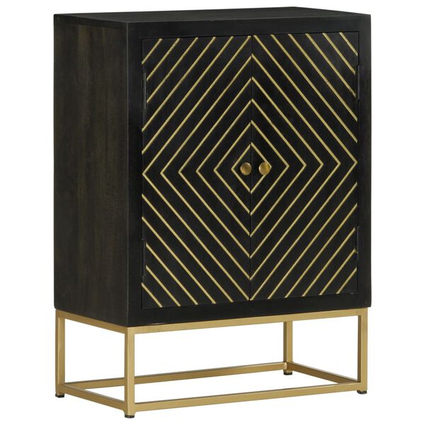 vidaXL Ντουλάπι με 2 Πόρτες Μαύρο/Χρυσό 55x30x75 εκ. Μασίφ Ξύλο Μάνγκο