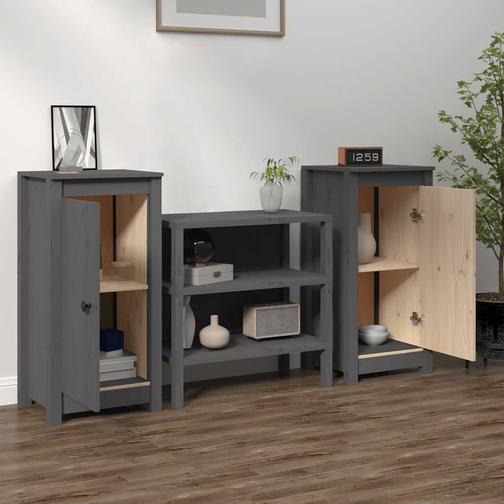 vidaXL Συρταριέρες 2 τεμ. Γκρι 39x35x80 εκ. από Μασίφ Ξύλο Πεύκου