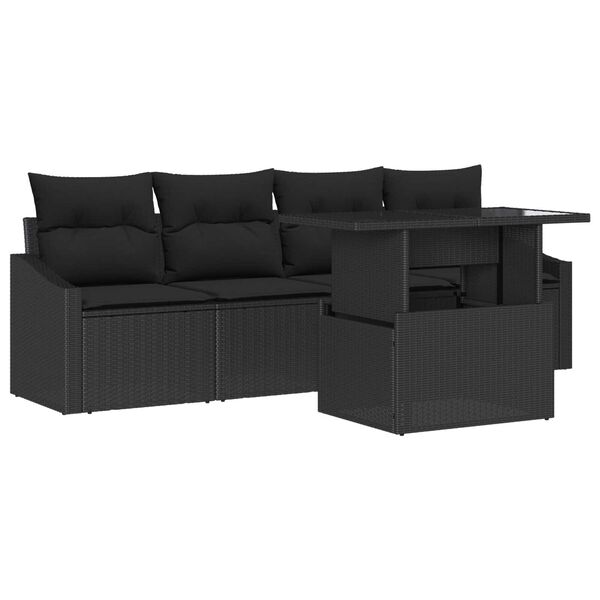 vidaXL Σετ Καναπέ Κήπου με αποθήκευση 5 pcs Μαύρο Πολυ ράταν