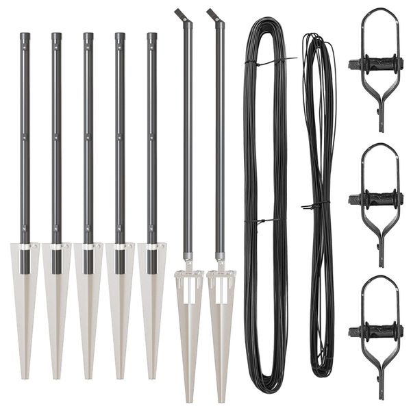 vidaXL Σετ στήλων φράχτη 7 pcs Γκρι Ø32mm 100 εκ Μέταλλο