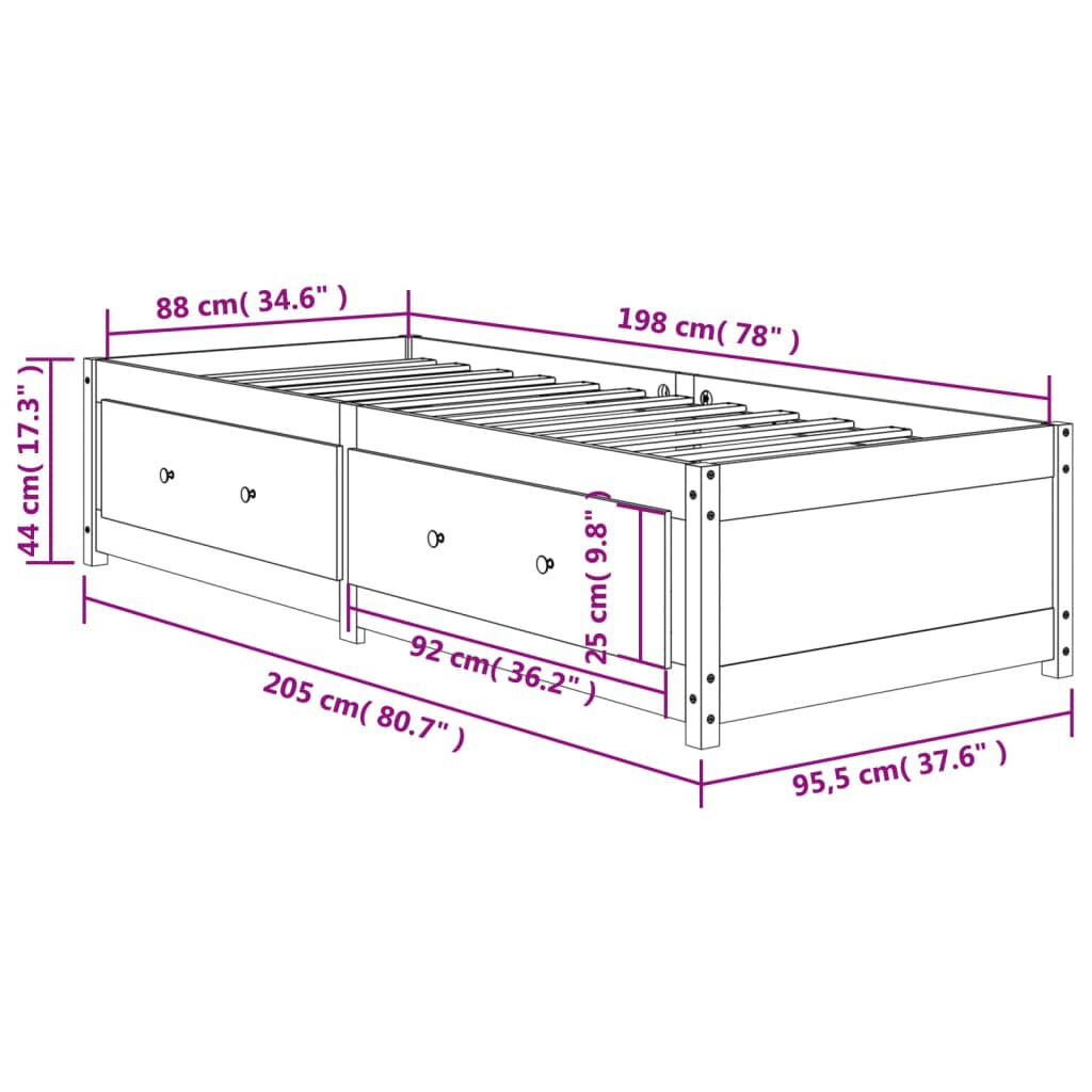 vidaXL Καναπές Κρεβάτι Χωρίς Στρώμα Καφέ 90x200 εκ. Μασίφ Ξύλο Πεύκου