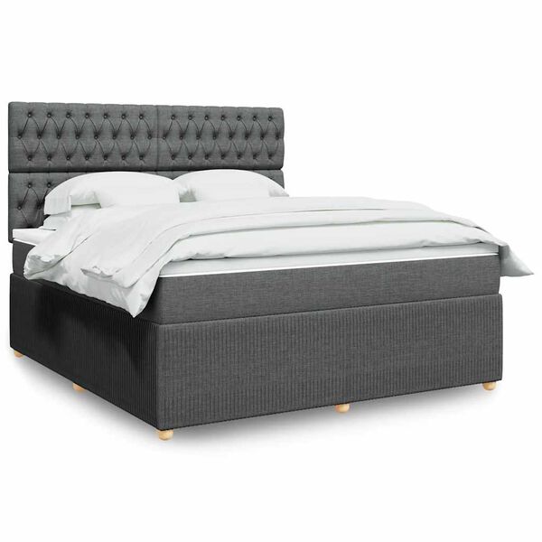 vidaXL Κρεβάτι Boxspring με Στρώμα Σκούρο Γκρι 180x200 εκ Υφασμάτιν