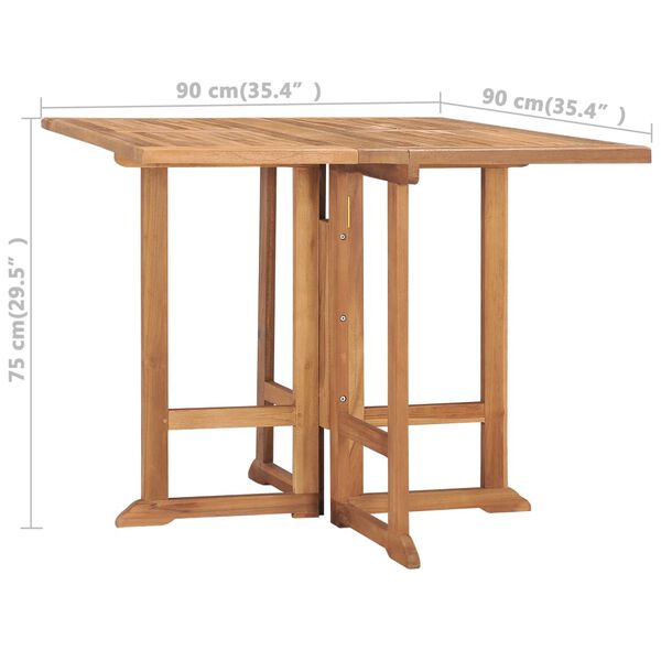 vidaXL Τραπεζαρία Κήπου Πτυσσόμενη 90 x 90 x 75 εκ. Μασίφ Ξύλο Teak
