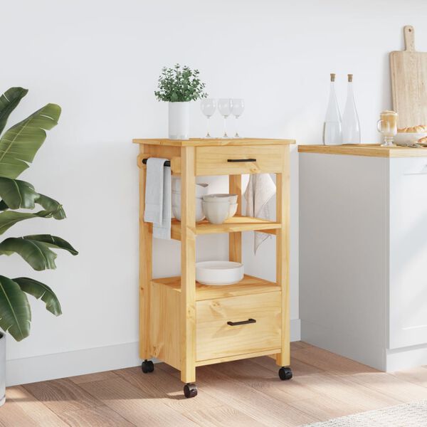 vidaXL Τρόλεϊ Κουζίνας MONZA 48x40x90 εκ. από Μασίφ Ξύλο Πεύκου