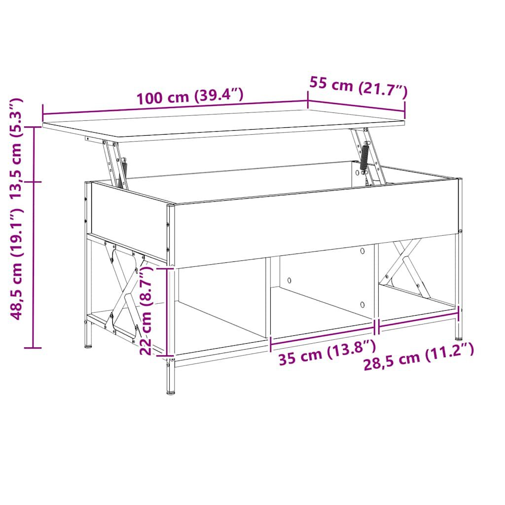 vidaXL Τραπεζάκι Σαλονιού Καπνιστή Δρυς 100x55x50 εκ. Επ. Ξύλο/Μέταλλο