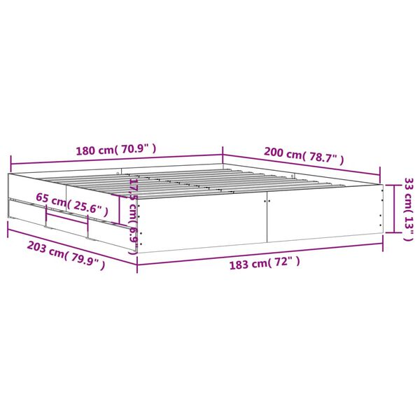 vidaXL Πλαίσιο Κρεβατιού με συρτάρια Sonoma Δρυς 180x200εκ. Επεξ. Ξύλο