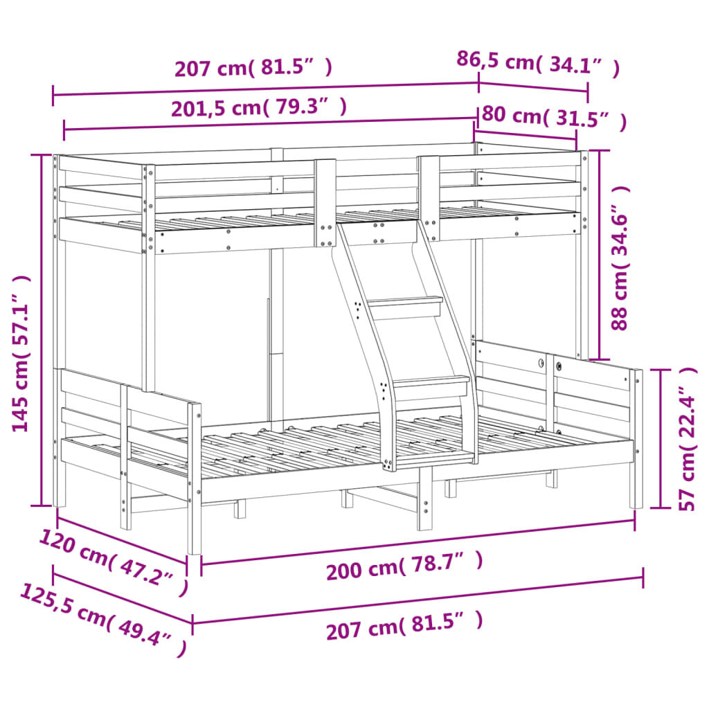 vidaXL Κουκέτα 80x200/120x200 εκ. Λευκό από Μασίφ Ξύλο Πεύκου