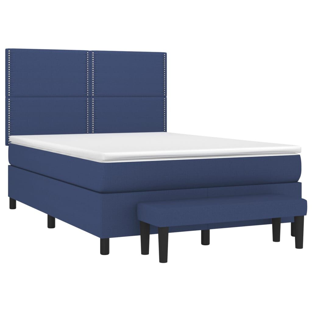 vidaXL Κρεβάτι Boxspring με Στρώμα Μπλε 140x190 εκ. Υφασμάτινο