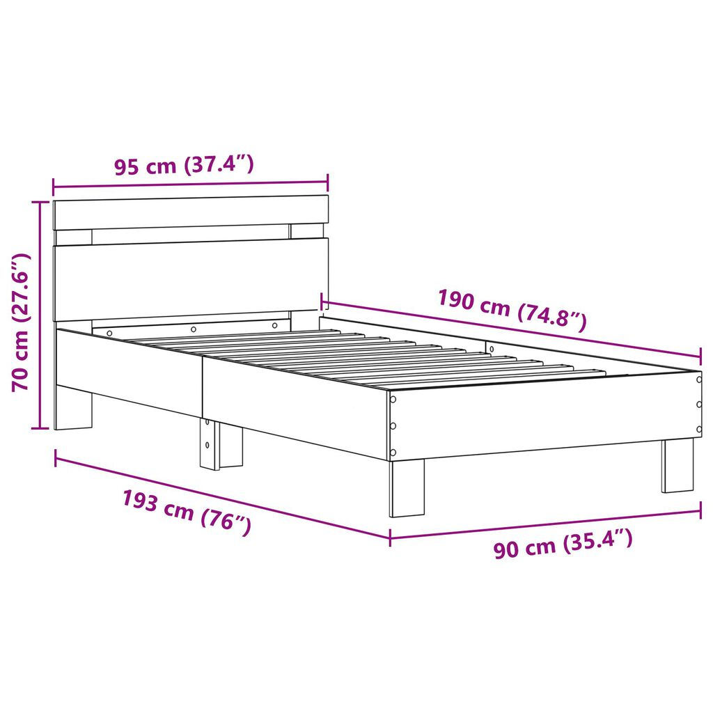 Bed Frame με LED Φώτα Artisan Oak 90x190 cm Κατασκευασμένο Ξύλο
