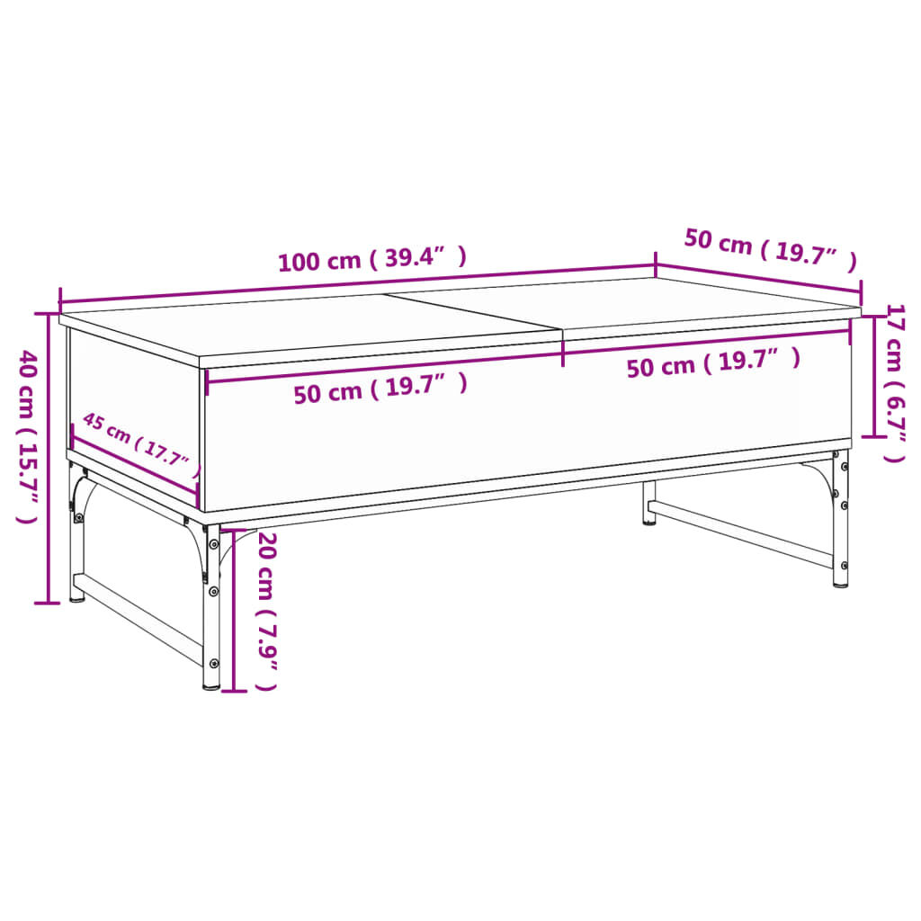 vidaXL Τραπεζάκι Σαλονιού Καπνιστή Δρυς 100x50x40 εκ. Επ. Ξύλο&Μέταλλο