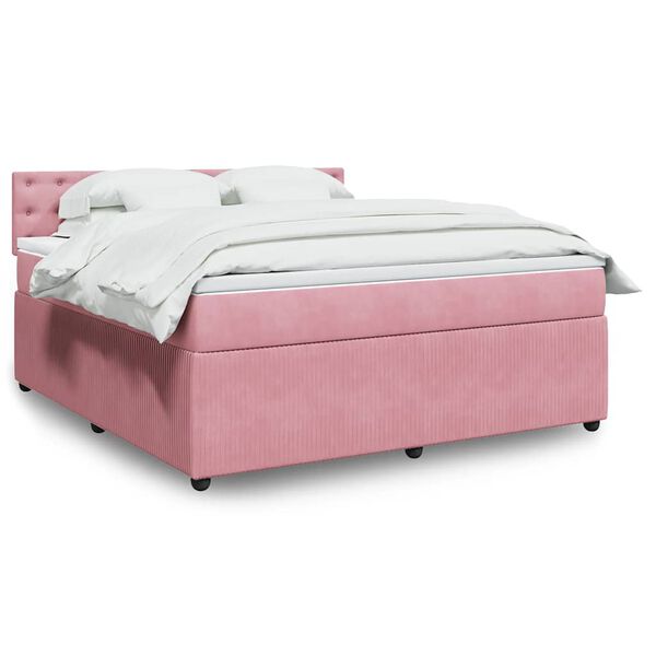 vidaXL Κρεβάτι Boxspring με Στρώμα Ροζ 180x200 εκ. Βελούδινο