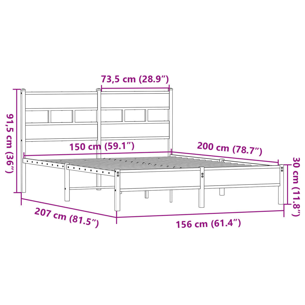 vidaXL Πλαίσιο Κρεβατιού Χωρ. Στρώμα Sonoma Δρυς 150x200εκ. Επ. Ξύλο