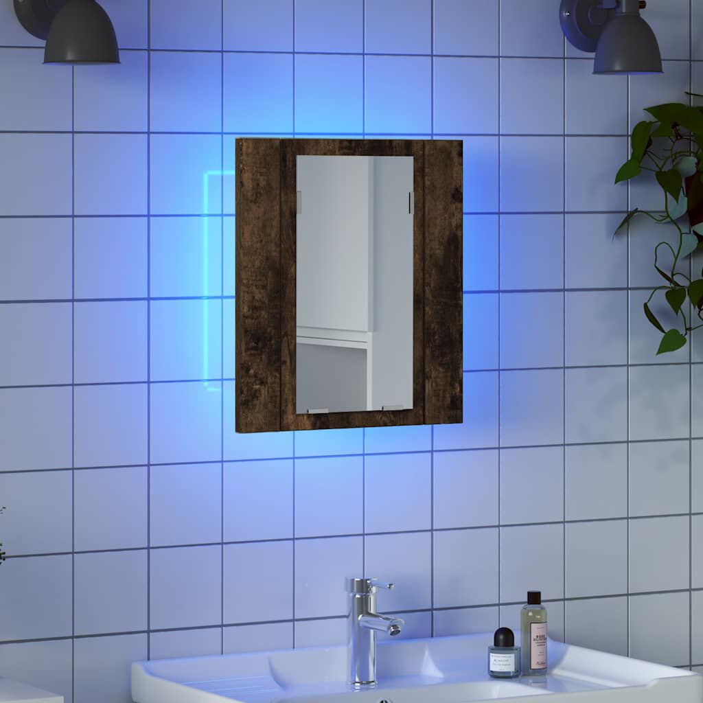 vidaXL Έπιπλο Καθρέφτη Μπάνιου LED Καπνιστή Δρυς 40x12x45εκ Επεξ. Ξύλο