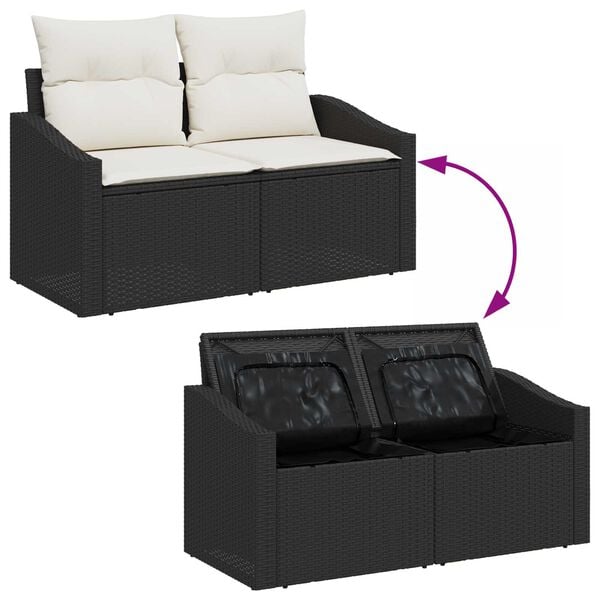 vidaXL Σετ Καναπέ Κήπου με αποθήκευση 6 pcs Μαύρο Πολυ ράταν