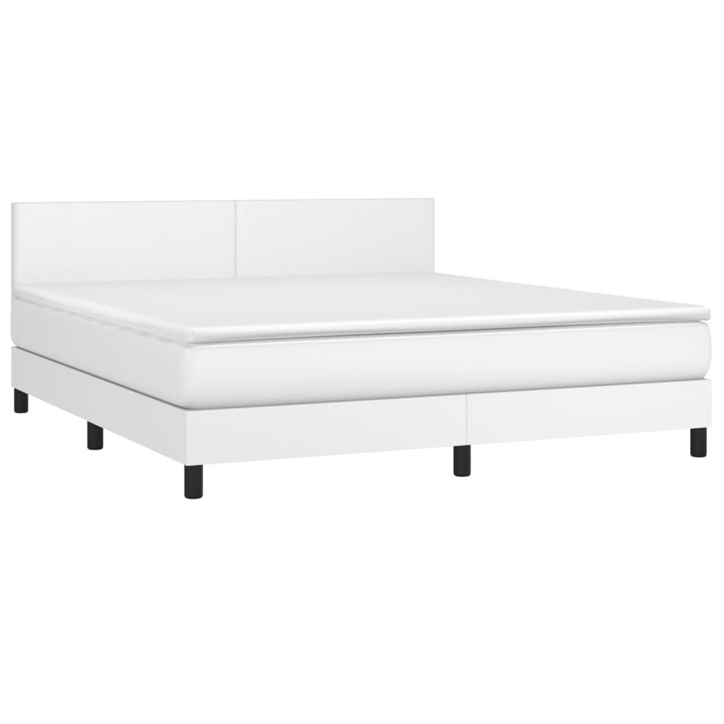 vidaXL Κρεβάτι Boxspring με Στρώμα & LED Λευκό 160x200 εκ. Συνθ. Δέρμα