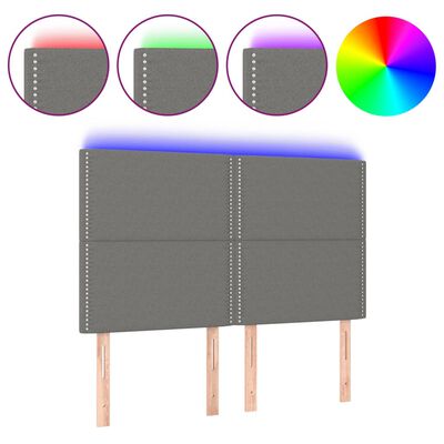 vidaXL Κεφαλάρι Κρεβατιού LED Σκούρο Γκρι 144x5x118/128εκ. Υφασμάτινο