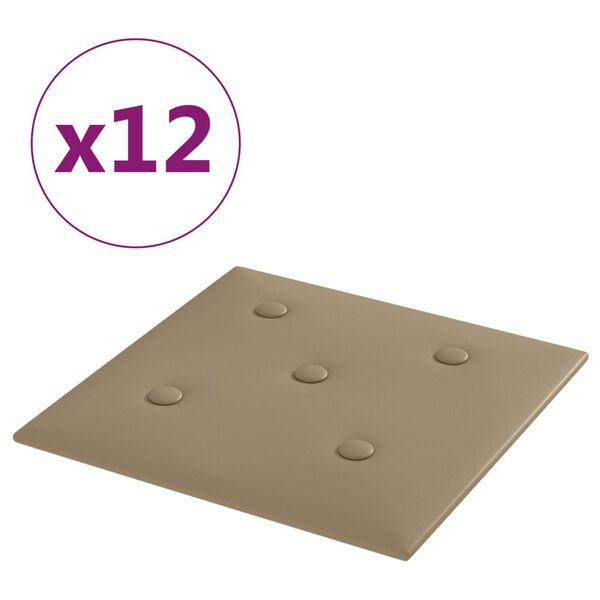 vidaXL Πάνελ Τοίχου 12 τεμ. Καπουτσίνο 30 x 30 εκ. 1,08 μ² Συνθ. Δέρμα