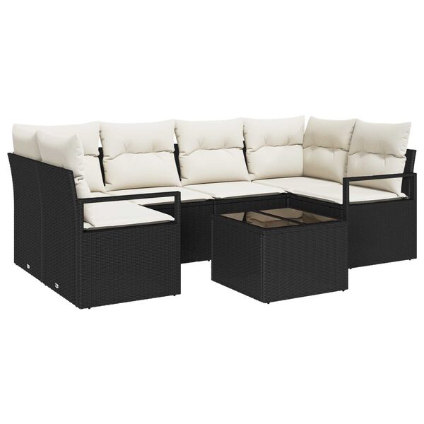 vidaXL Σετ Καναπέ Κήπου 7 pcs Μαύρο και Κρέμα 55 x 55 x 37 εκ