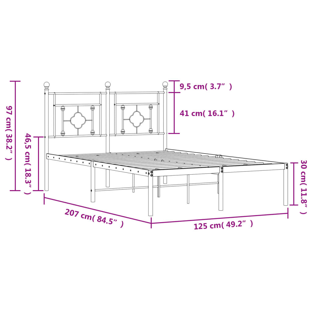 vidaXL Πλαίσιο Κρεβατιού με Κεφαλάρι Μαύρο 120 x 200 εκ. Μεταλλικό