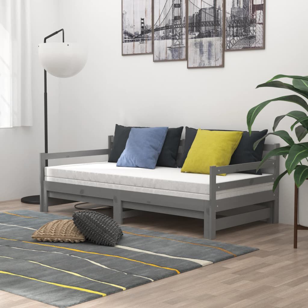 vidaXL Καναπές Κρεβάτι Γκρι 2 x (90 x 200) εκ. από Μασίφ Ξύλο Πεύκου