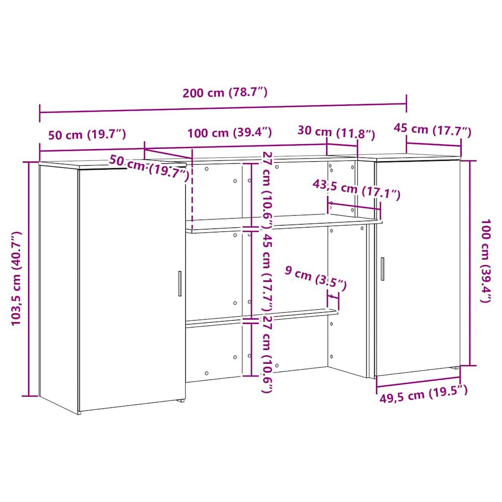 vidaXL Γραφείο υποδοχής Μαύρο Δρυς 200x50x103,5 εκ. Επεξεργασμένο Ξύλο