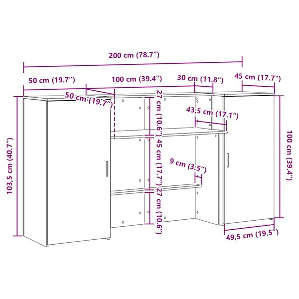 vidaXL Γραφείο υποδοχής Μαύρο Δρυς 200x50x103,5 εκ. Επεξεργασμένο Ξύλο