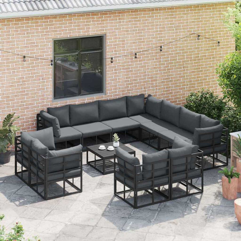 vidaXL Σετ Καναπέ Κήπου με μαξιλάρι 11 pcs Μαύρο Αλουμίνιο