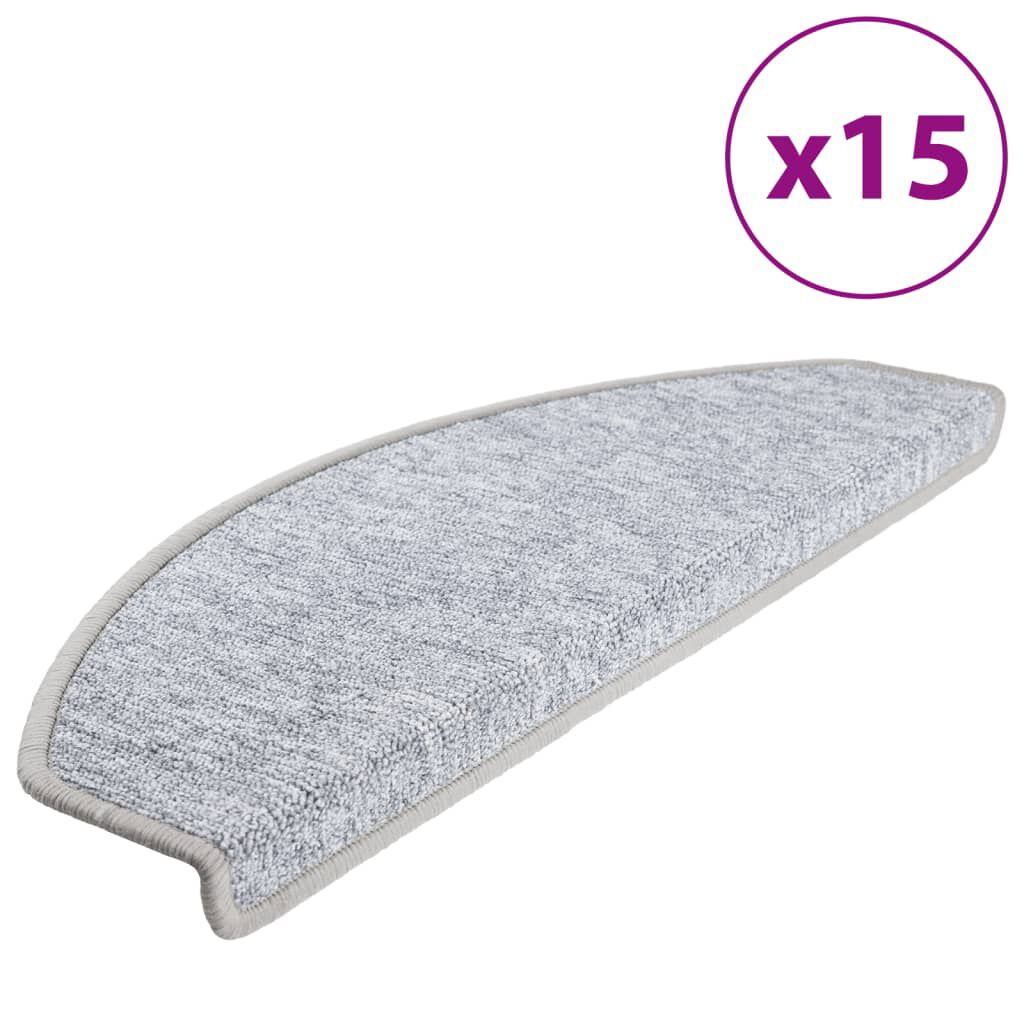 vidaXL Πατάκια Σκάλας 15 τεμ. Ανοιχτό Γκρι 65 x 24 x 4 εκ.