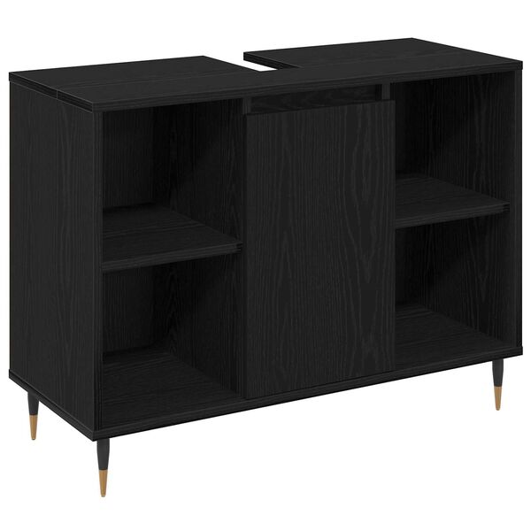 vidaXL Σετ Επίπλων Μπάνιου με ράφι 3 pcs Μαύρη Οξυά 30 x 30 x 180 cm