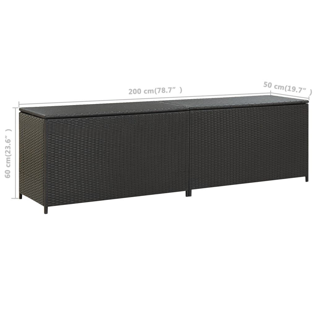 vidaXL Κουτί Αποθήκευσης Κήπου Μαύρο 200x50x60 εκ. από Συνθετικό Ρατάν