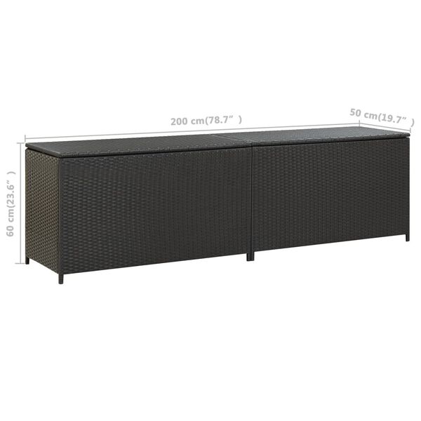 vidaXL Κουτί Αποθήκευσης Κήπου Μαύρο 200x50x60 εκ. από Συνθετικό Ρατάν