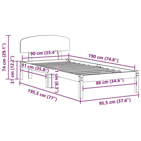 vidaXL Σκελετός Κρεβατιού Λευκό 90 x 190 cm Μασίφ ξύλο πεύκου