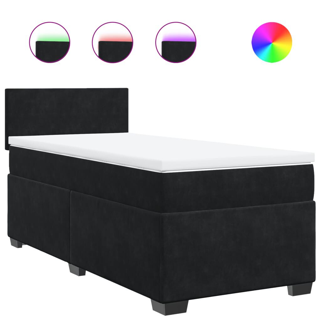 vidaXL Κρεβάτι Boxspring με Στρώμα Μαύρο 100x200 εκ. Βελούδινο
