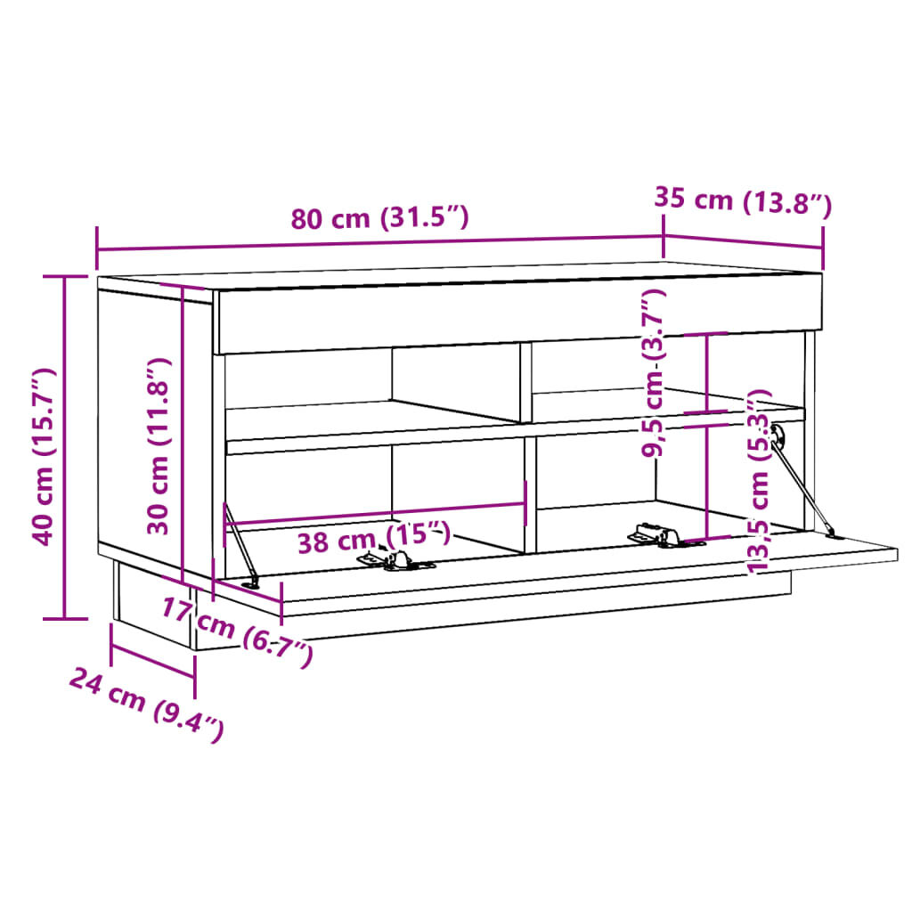 vidaXL Έπιπλο Τηλεόρασης LED Αρτισιανή Δρυς 80x35x40 εκ. Επεξ. Ξύλο