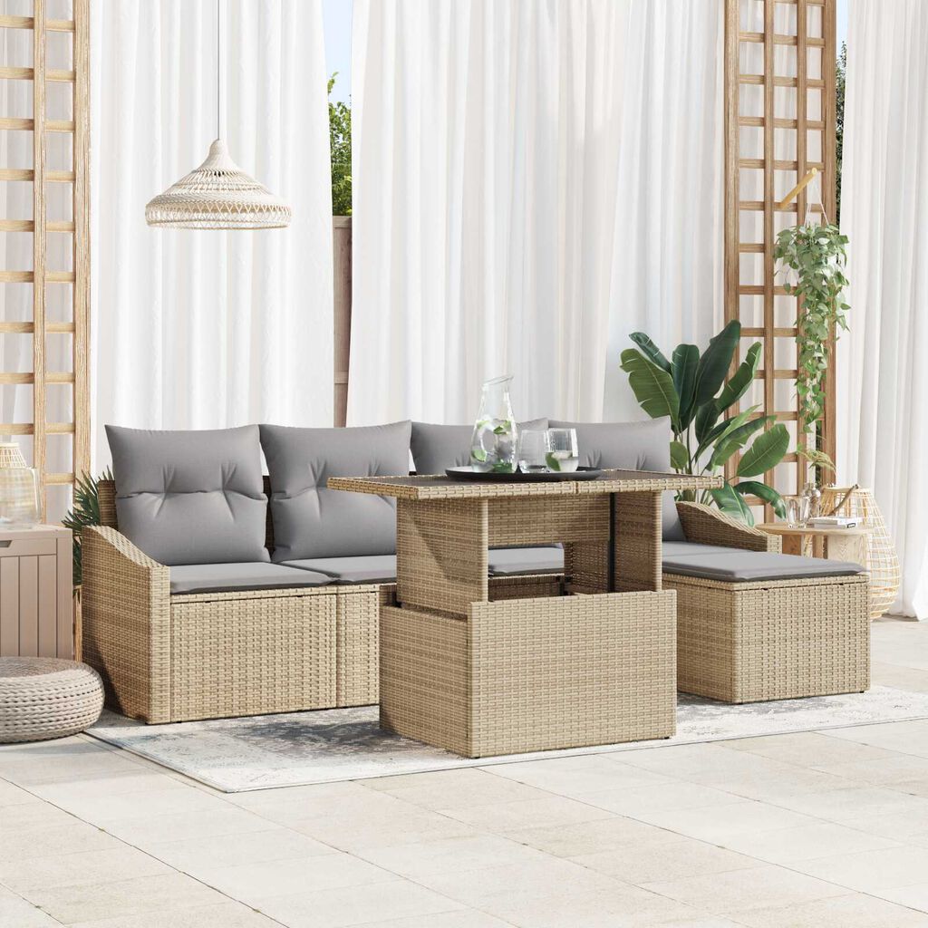 vidaXL Σετ Καναπέ Κήπου με μαξιλάρι 6 pcs Μπέζ και Ανοιχτό Γκρι